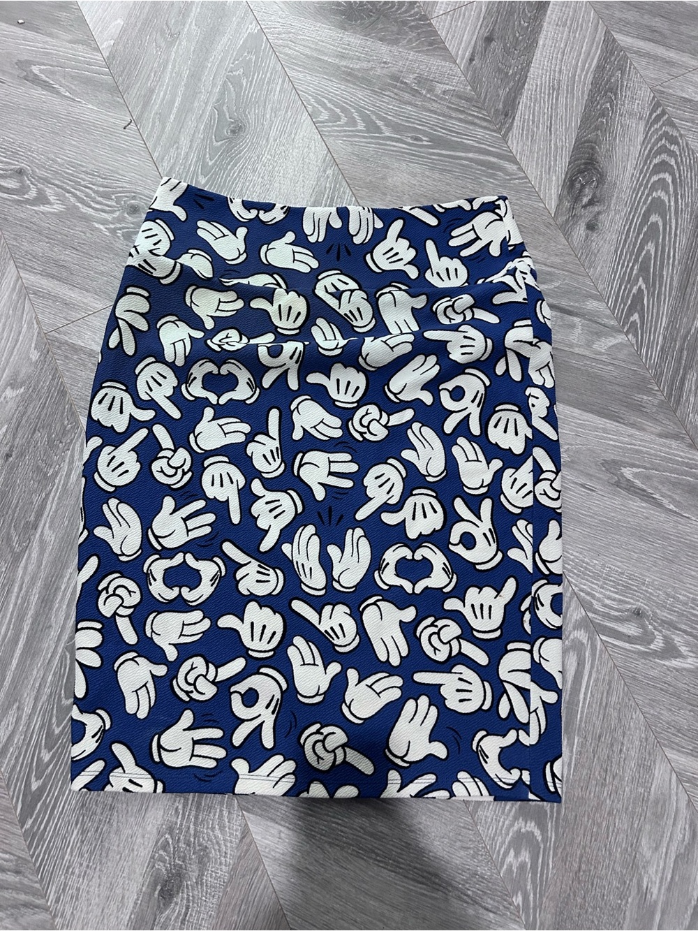 Blue Mickey Graphic Midi Skirt with White Hand Motif